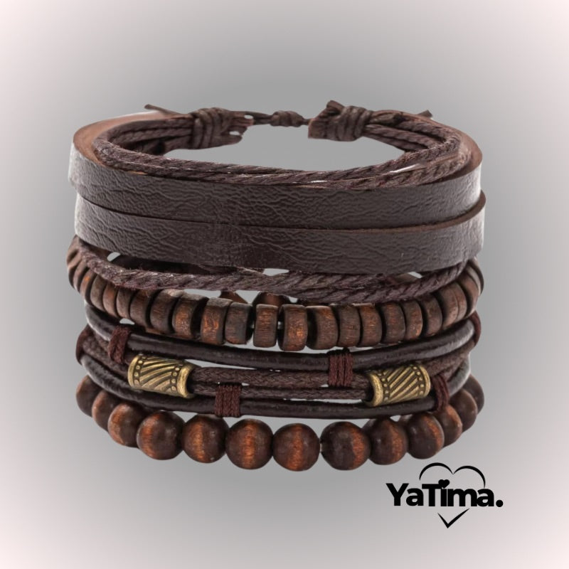 Bracelet en Cuir Multi-Couches Noir & Marron