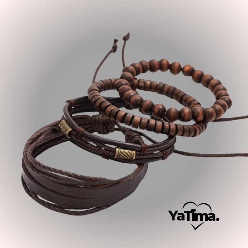 Bracelet en Cuir Multi-Couches Noir & Marron