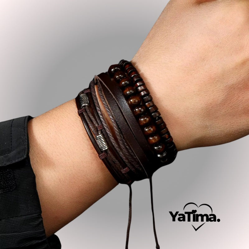 Bracelet en Cuir Multi-Couches Noir & Marron